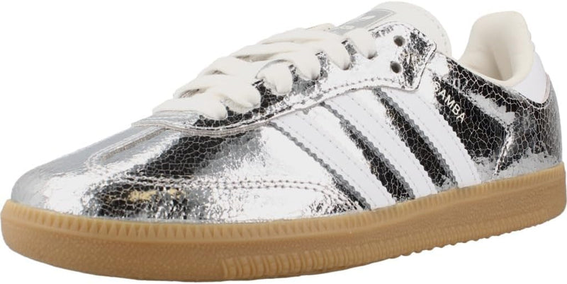Adidas Samba OG Womens Sneaker, Silver Metallic Cracked Leather, 6.5 - Warm Clay/Clear Orange/Shadow Brown