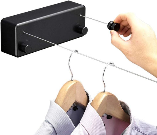 TAPIT Retractable Clothesline Indoors Laundry Line with Adjustable Stainless Steel Double Rope 13.8FT Wall Mounted Space-Saver Drying Line for Balcony Bathroom (Black)