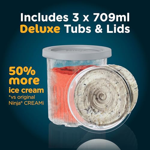 Ninja CREAMi Deluxe Ice Cream Maker & Frozen Dessert Maker with 3 Tubs, 10 Functions, Makes Ice Cream, Gelato, Sorbet, Frozen Yoghurt, Milkshakes, Slushi & More, 2-in-1 Flavour Option, Silver, NC501ME