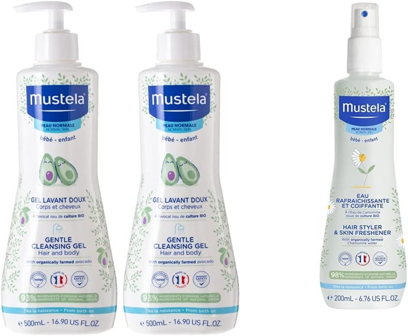 Gentle Cleansing Gel, 500ml x Pack of 2 & Hair Styler & Skin Freshener for Baby, 200 ml - + Hair Styler & Skin Freshener