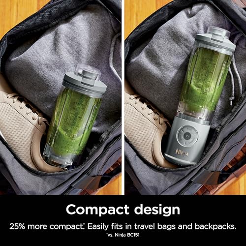 Ninja Blast Max, Portable Blender + Twist & Go, Personal Blender, Ninja Blender, Smoothie, Blend, Ice Crush, 3 Programs, Cordless, 22 oz removable Vessel, Dishwasher Safe, Leakproof, Silver, BC251SL