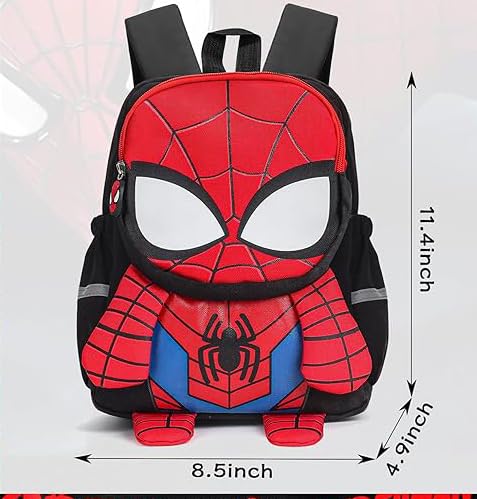 Toddler 3D Comic Spider Schoolbag - Black, Waterproof, Lightweight for 3-6 Years Old Elementary Students