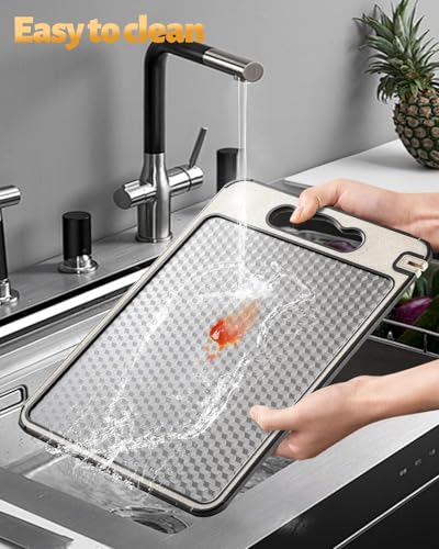 Stainless Steel Cutting Board for Kitchen ? Large 15×10 Inch, Double-Sided, Non-Slip, Scratch-Resistant Mesh Design with Juice Groove, Food-Grade Wheat Straw PP, Easy to Clean Chopping Board