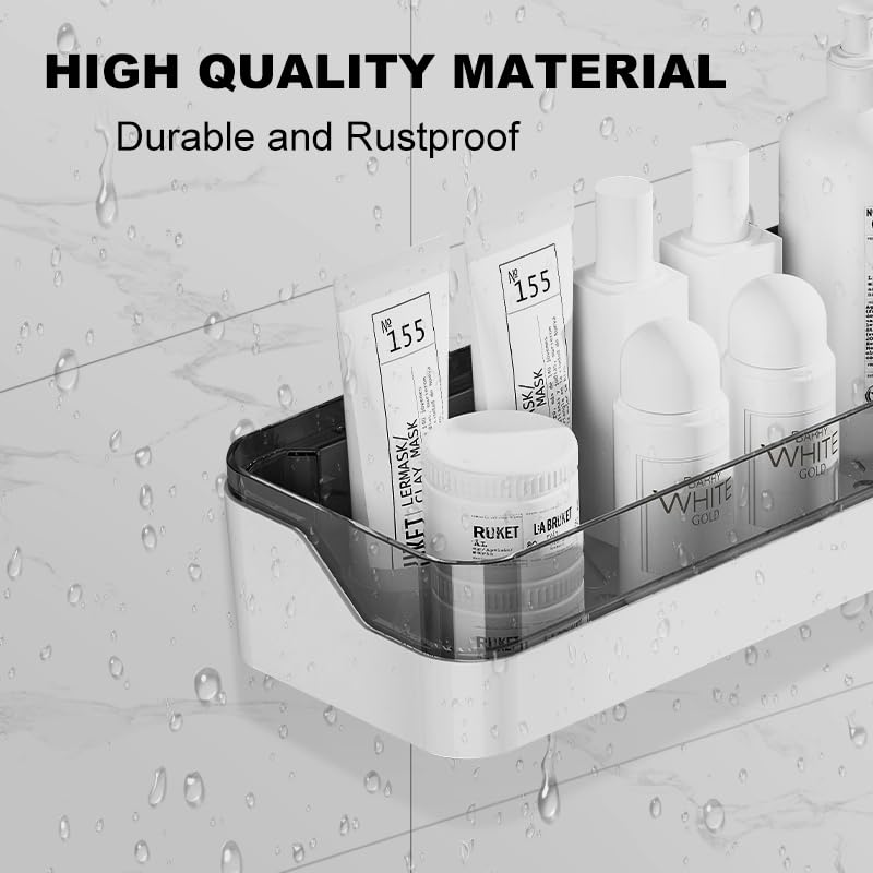 Aukomer Shower Caddy Bathroom Shower Shelves 2 Pcs: Adhesive Shower Organizer with Hook, No Drilling Dual-Layer Bathroom Wall Organizer, Upgraded Kitchen Storage Rustproof Storage Rack for Bathroom