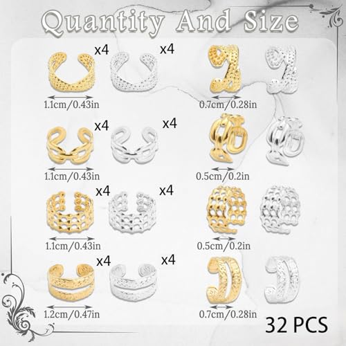 tewiaii 32 Pcs Hair Jewelry for Braids Gold&Silver Hair Cuffs Adjustable Braid Jewelry Non-Piercing Ear Clips Multi Style Loc Dreadlock Accessories for Women and Girls (Style3(32Pcs))