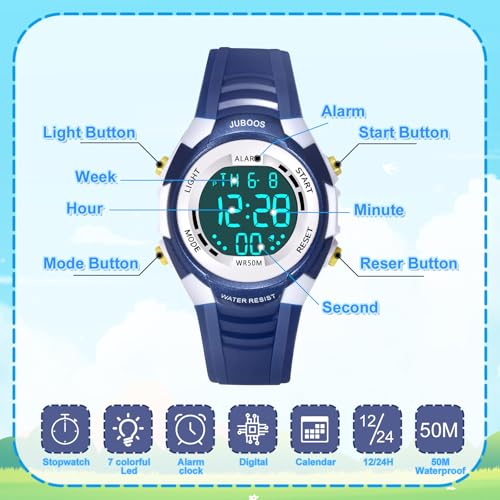 Juboos 7 Colors Kids Boys Girls Analog Quartz Watch with Rubber Watch Waterproof Black
