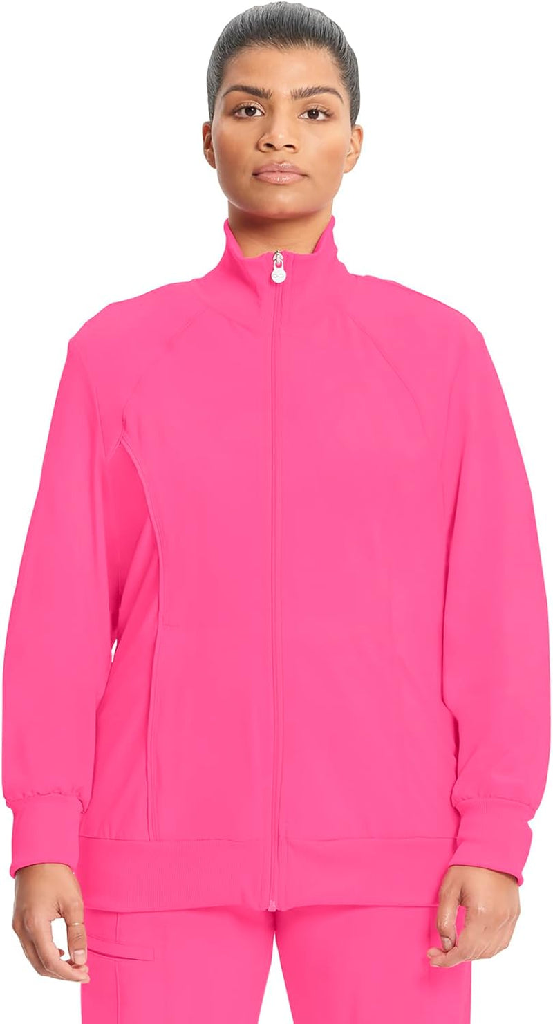 Zip Front Scrub Jackets for Women, 4-Way Stretch Fabric, 2391A - Carmine Pink