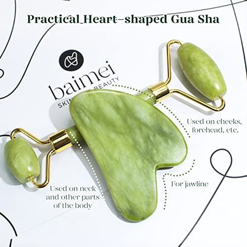 BAIMEI Gua Sha And Jade Roller Tool, Face And Neck Massage Kits, Gua Sha Soothes, Calms And Relaxes Skin, Gifts For Valentine's Day