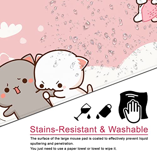 Amrgik Pink Cat XXL Kawaii Gaming Mouse Pad Animal Theme 35x15.7x0.12 inch Women Large Mouse Pad for Desk with Personalized Design for Laptop, Computer PC
