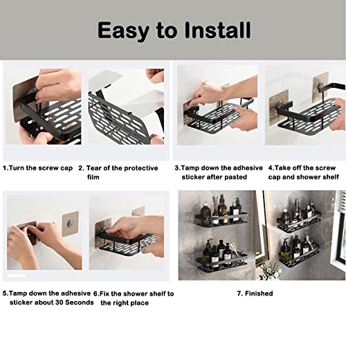 24HOCL Shower Caddy Shelf?Thickened Upgraded Version?, Adhesive Black Bathroom Shower Rack, No Drilling Wall Mounted Shower Organizer, Rustproof Basket for Bathroom, Toilet, Kitchen (2 Pack)