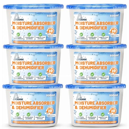 ADORBE Moisture Absorbers Boxes 6 Pack, Humidity Absorber for Wardrobes, Bedrooms, Bathrooms, Unscented Dehumidifier Boxes for Closet, Eliminates Musty Odors for Fresher, Cleaner Air (280g/pack)