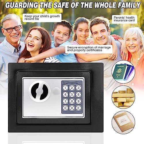 Safe Box for Home security, Electronic money box with Digital Keypad and Keys, small safe Lock Box Steel Construction, Cash box Money Jewelry Document safe White/Black (Black - 4.6L)