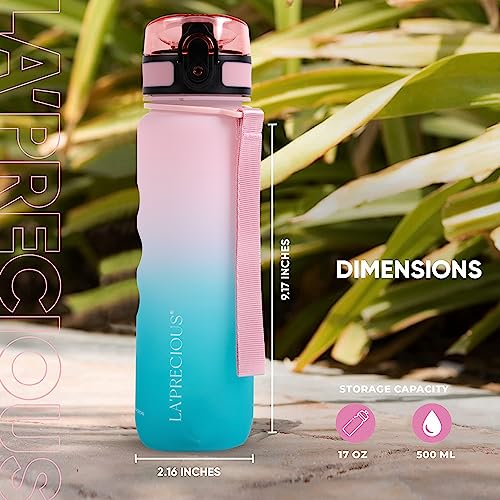 LA' PRECIOUS Water Bottle for Kids & Adults,500ML, 350ML -USA Tritan Material, Non-Toxic BPA Free, Fast Flow, Flip Top Leak Proof Lid. (Pink/Green, 350ML)