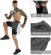 BananHome Men's 2 in 1 Running Shorts Gym Workout Quick Dry Mens Shorts Mens Athletic Shorts with Towel Loop and Phone Pocket
