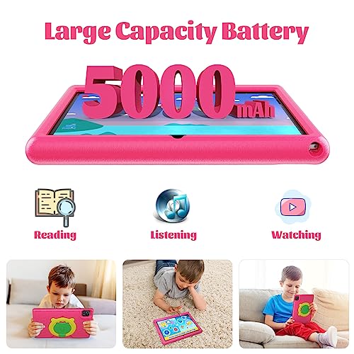 Pswarfd Kids Tablet 10.1 Inch Android 13 Quad-core 64 GB ROM 1280x800 IPS Touchscreen Parental Control Tablet PC with Shockproof Case (Pink)
