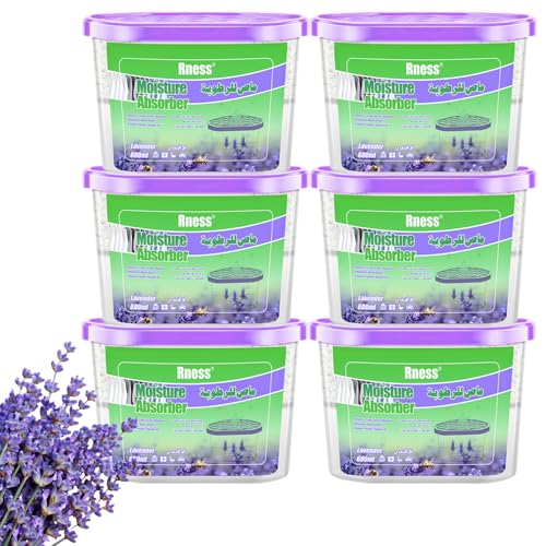 Rness Lavender-Scented Moisture Absorber Boxes,6 Pack Humidity Absorber for Closet Wardrobe Kitchen Bathroom, Moldproof Deodorizing Desiccant Dehumidifier Boxes(600ml 10.5Oz Absorption Per)