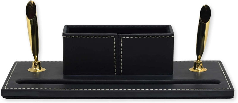 FIS Executive Desk Set with Italian PU Materials, Set of 9 Pieces Desk Set Organizer, Black Color, Pack in Gift Box-FSDS172BK