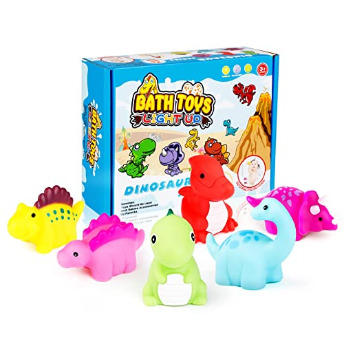 ELECDON Dinosaur Bath Toys Light-Up 6 Packs Floating Bath Toys Set for Baby Toddlers Kids in Birthday Shower Pool Bath Toys Boys Girls Children Preschool Bathtub Bathroom