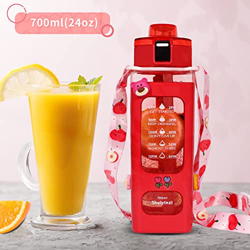 fufeisi Kawaii Water Bottle for Girls,Cute Kids Water Bottles with Straw,700ml Portable LeakProof Water Bottles With Adjustable Shoulder Strap for School(Red)…