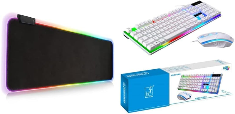 Goodstuff Rgb Gaming MoUSe Pad, Extra Large Soft Led Extended MoUSe Pad, Anti-Slip Rubber Base Computer Keyboard Mat - + Keyboard Mouse Set,White