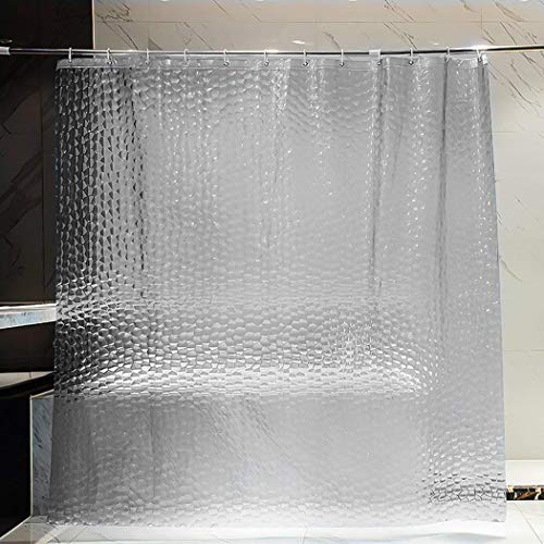Wisfor 3D Effect Clear Shower Curtain Waterproof Water Cube EVA Bathroom Curtain Liner with 12 Ring Hooks Mildew-free Bath Curtains for Home Hotel (180 x 180 cm)