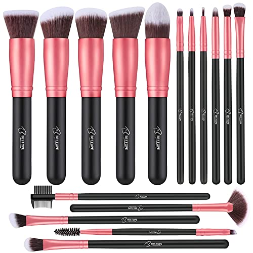 BESTOPE Makeup Brushes 16 PCs Makeup Brush Set Premium Synthetic Foundation Brush Blending Face Powder Blush Concealers Eye Shadows Make Up Brushes Kit (Rose Golden)