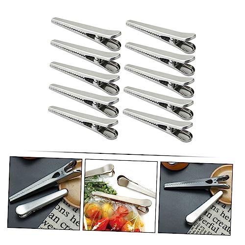 STOBOK 10pcs Stainless Steel Alligator Clip Food Storage Bag Clip Potato Chip Bag Clips Hairdresser Clips Household Food Bag Clamps Bag Sealers Clip Metal Duckbill Multipurpose