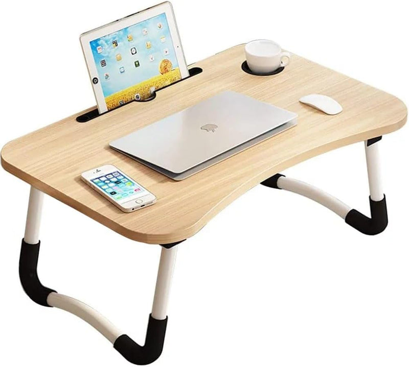YU WELL Portable Folding Laptop Desk for Bed and Sofa with iPad and Coffee Cup Holder (24 x 16 x 10.5 inch, Green) - 24 x 16 x 10.5 inch Beige