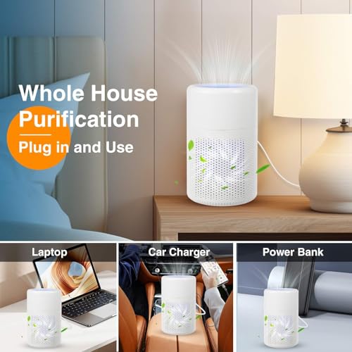 Small Air Purifiers for Home Bedroom，H13 HEPA Personal Desk Mini Air Purifier, 20db Quiet Small Air Filter Cleaner with USB Cable for Bedroom,Dorm,Pets,Smoke,Desktop,Office (White)