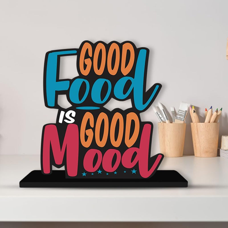 Artvibes Wooden Idols and Figurine Good Food is Good Mood Restaurant Cafe Quotes Table Decoration for Office Desk | Home Decor | Living Room | Modern Art Wood Showpiece Gift Item (SP_1128N)