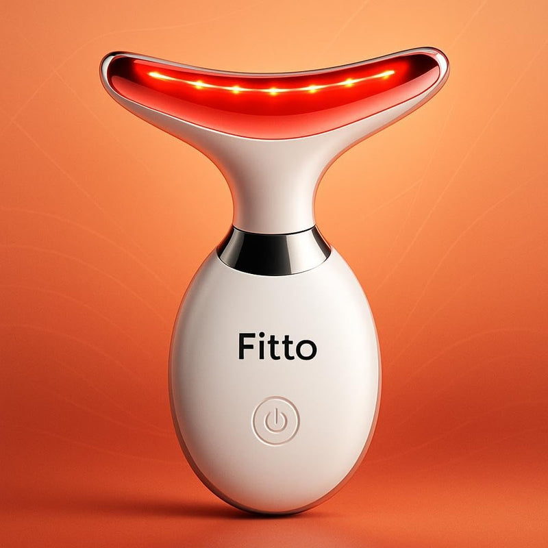 FITTO White Neck Face Massager, Face Sculpting Tool with 3 Color Modes,Ergonomic Design for Neck & Jawline, Rechargeable LED for Beauty & Relaxation
