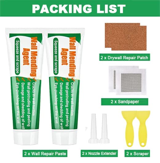 Wall Mending Agent Repair Paste Kit: Drywall Repair Putty, Safe Wall Repairing Ointment, Crack Repair Cream with Scraper, for Wood Plaster Surface Repair, Easy to Fill (100g x2 Sets)