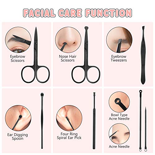 Jubolion Manicure Set, 19pcs Stainless Steel Professional Nail Clippers Pedicure Set with Black Leather Storage Case, Portable Grooming Kit for Travel or Home, Perfect Gifts for Women and Men (Black)