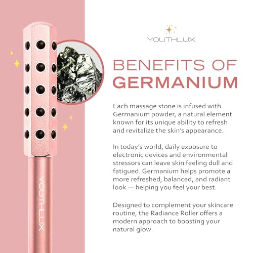 YOUTH LAB Radiance Roller - Germanium Stone Uplifting Face Massager Beauty Roller/Tool for Skin Tightening/Firming, De-Puffing, Anti-Aging and Tension Relief (Purple, Rose Gold and Black)