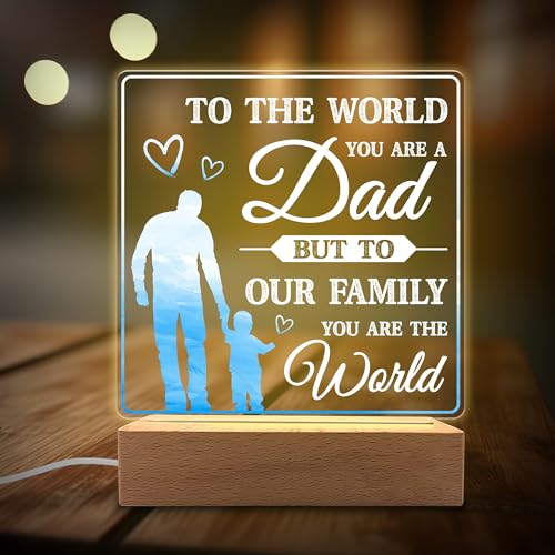 MAKINGTEC Acrylic Night Light for Dad's Room Decoration - 'You are the World' Night Light Gift for Dad on Father's Day, Christmas, and Birthday from Son and Daughter