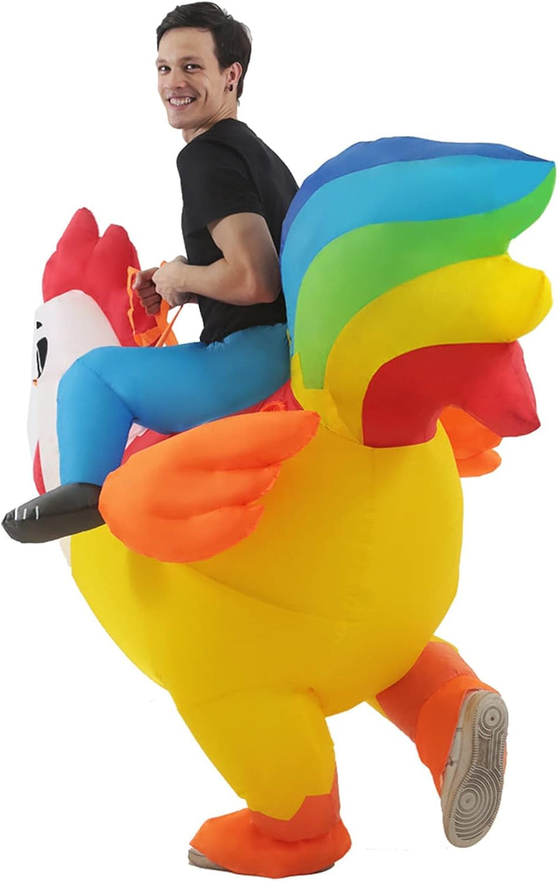 Inflatable Costume Adult, Riding Chicken Costume for Men/Women, Blow up Ride on Rooster, Funny Halloween Costumes Adult Christmas Holiday Party Suit