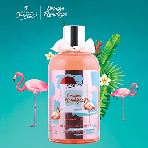 Estiara Passion Orange Flamingo Bath & Body 3 Piece Gift Set for Unisex - Orange Flamingo Body Lotion 350ML - Orange Flamingo Shower Gel 350ML - Orange Flamingo French Fragrance Mist 250ML - Giftset