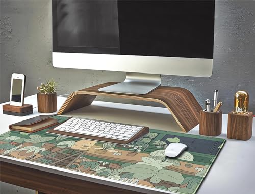 NALACAL Cute Desk Mat Kawaii Bear XL Large Gaming Mouse Pads Desk Mats Pads on top of Desks Mousepad Cute Anime Plant Desk Protector 31.5x11.8 in Aesthetic Brown and Green Forest Keyboard Pad