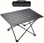 YU WELL Portable Roll Up Camping Table, Lightweight Aluminum Picnic Table with Carry Bag, Waterproof & Rust-Resistant, Heat-Resistant Outdoor Table for Camping, BBQ, Travel & Hiking 1205550cm Black - Black 46X68X40CM