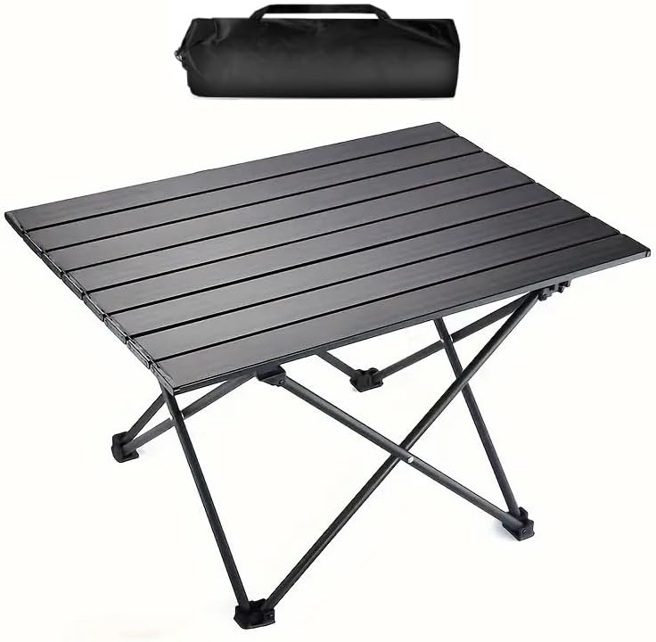 YU WELL Portable Roll Up Camping Table, Lightweight Aluminum Picnic Table with Carry Bag, Waterproof & Rust-Resistant, Heat-Resistant Outdoor Table for Camping, BBQ, Travel & Hiking 1205550cm Black - Black 46X68X40CM