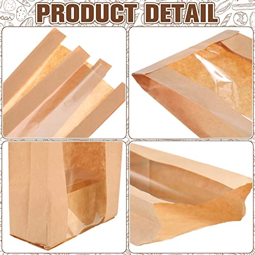 MAKINGTEC Paper Bread Bag, 100PCS Homemade Bread Bags with Window, Baguette Bag for Bread, Brown Kraft Loaf Storage Sacks, Long French Bread Bags, Bread Biscuits Packaging (4.5 x 2 x 24 Inch)