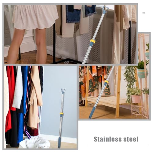 Cabilock Reach Hook, Telescopic Clothes Pole Long Reach Stick Stainless Steel Closet Pole Clothesline Pole Hooks Garment Pole for Balcony Closet Closet Shelf Blue