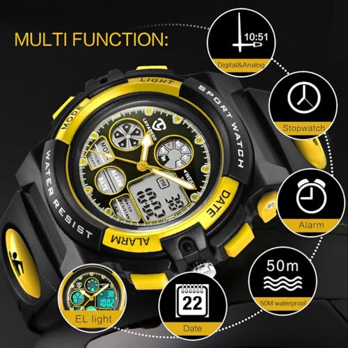 Kids Watch, Boys Watches Ages 5-15, Analog Digital Watch for Kids Watch Boys Girls, Kids Waterproof Watch with Alarm Clock Stopwatch Wrist Watch, Birthday Gifts and Christmas Gifts