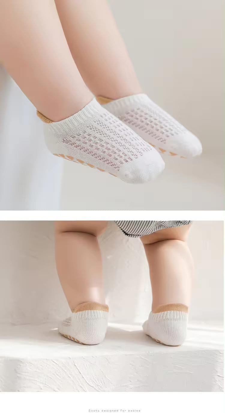 Non-Slip Baby Socks Spring Summer Season - For Baby's Safe Steps - Soft Cotton - Grippy Soles - For Babies, Girls and Boys Toddlers (0-5) Years, 3PCS