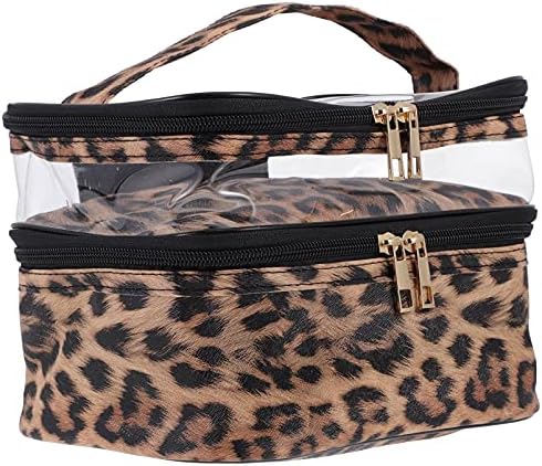 Lurrose Makeup Bag with Large Capacity Double-layer Travel Toiletry Bag Portable Cosmetic Organizer Multifunctional Storage Pouch (Leopard Print)