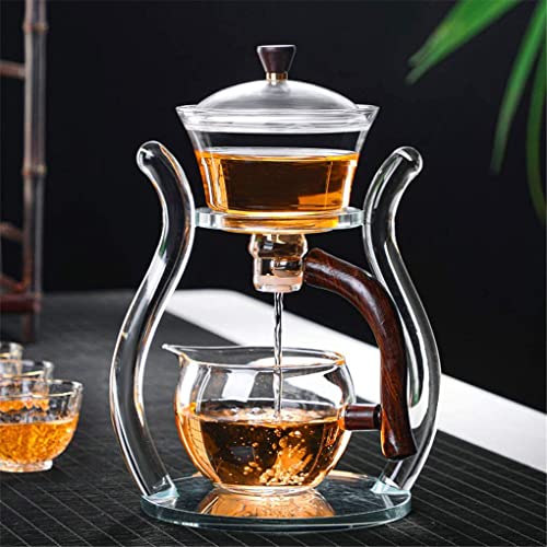 RORA Glass Teapot Set, Automatic Lazy Tea Set, Magnetic Rotating Kungfu Heat Resistant with 6 Tea Cups (Teapot with 6 Bowls)