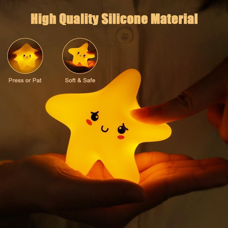 Cute Star Night Light for Kids Bedroom, SYOSI USB Rechargeable Dimmable Stars Lamp, Cute Silicone Toddler Nightlight, Magnetic Nursery Decor, Sleep Light for Children Women Teen Girls Gift
