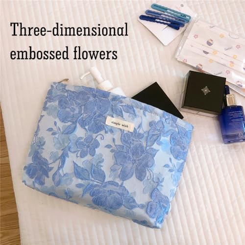 STARDW Flower Cosmetic Bags Makeup Bags for Women and Girls,Travel Makeup Bag Large Capacity Canvas Makeup Bag,Makeup Organizer Bag Zipper Pouch, Embossed pink, Large Capacity Aesthetic Makeup Bags