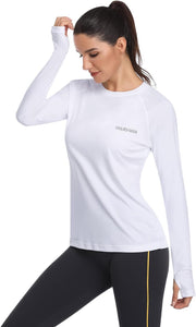 Women's UPF 50+ Sun Protection Long Sleeve Shirts Outdoor Hiking Fishing Tops - Long Sleeve-white