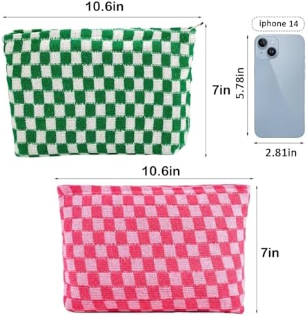 ZLFSRQ 3Pcs Checkered Makeup Bag for Women Large Cosmetic Bag Set Travel Toiletry Bag Makeup Pouch Bag for Purse Pink Zipper Storage Bag Organizer Cute Small Aesthetic Girls Car Essentials Bag